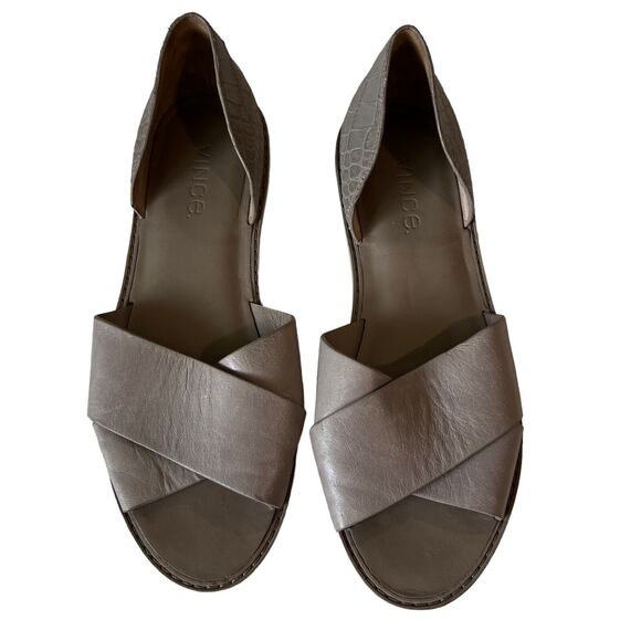 Vince Ida Cross Strap Sandals Flats Gray Leather Croc Snake Sz. 8 Slip On - Picture 1 of 9